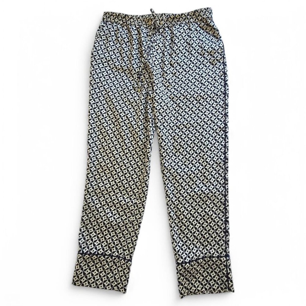 Lauren Ralph Lauren Womens Geometric Elastic Drawstring Pants Navy White Size 10 - Picture 1 of 8